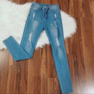 Women SHEIN Blue Jeans Size S Stretch Ripped Pockets High Rise Waist